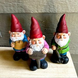 3pc Ceramic Garden Gnome Set